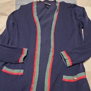 Antthony Navy Cardigan with Red and Green Trim